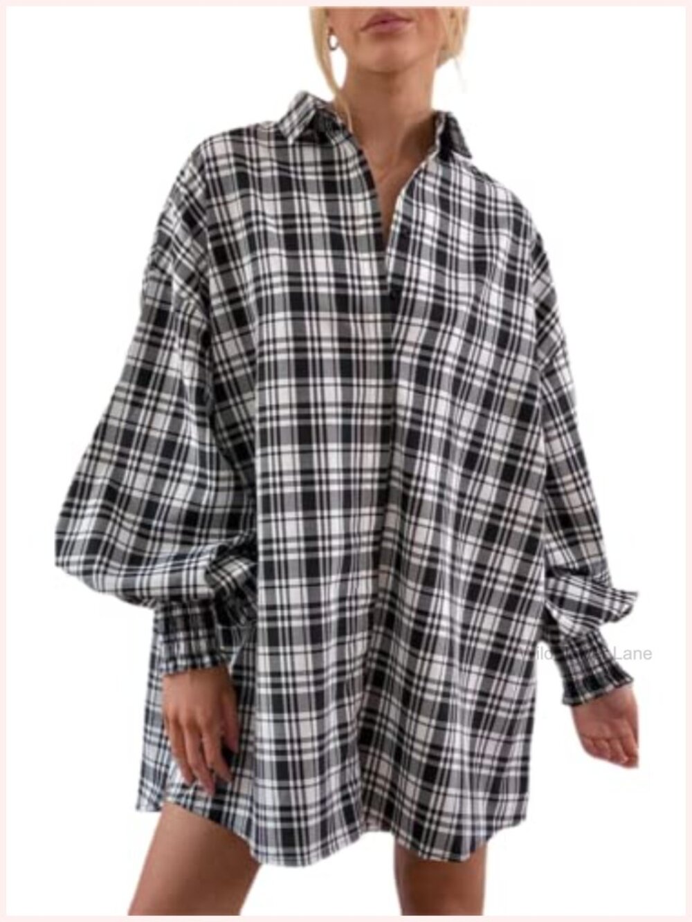 Women Plaid Flannel Button Down Shirt Oversized Shacket Blouse